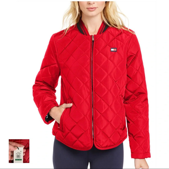 Tommy Hilfiger NWT Rich Red Sport Quilted Bomber Zip Jacket - Picture 1 of 15